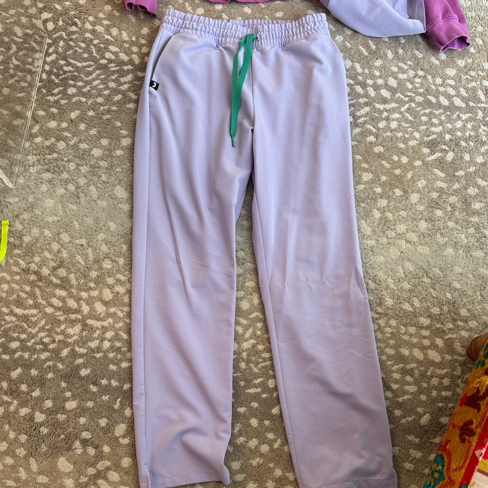 Womens Lavendar scrub pants  with Green Drawstring